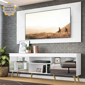Rack c/ Painel e Suporte TV 65" c/ Espelho e Pés Retrô Flórida Multimóveis