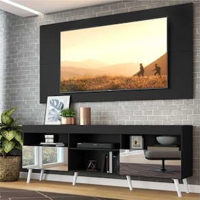 Rack c/ Painel TV 65", espelho e pés retrô Flórida Multimóveis