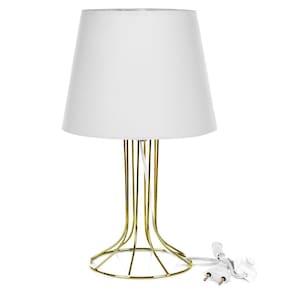 Abajur Torre Dome Branco Com Aramado Dourado