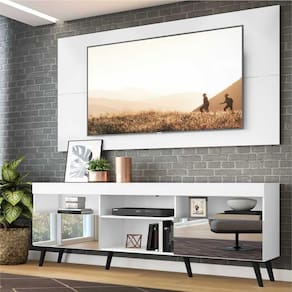 Rack c/ Painel TV 65", espelho e pés retrô Flórida Multimóveis