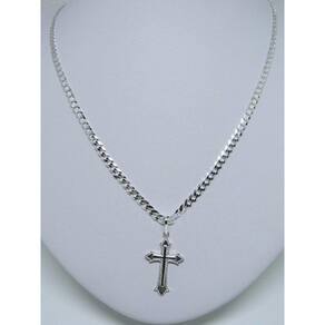 Corrente Cordão 80cm E Pingente CrucifixoDe Prata 925 Maciça