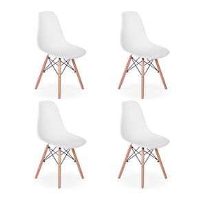 Conjunto 4 Cadeiras Charles Eames Eiffel Wood Base Madeira - Branca