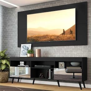 Rack c/ Painel TV 65", espelho e pés retrô Flórida Multimóveis