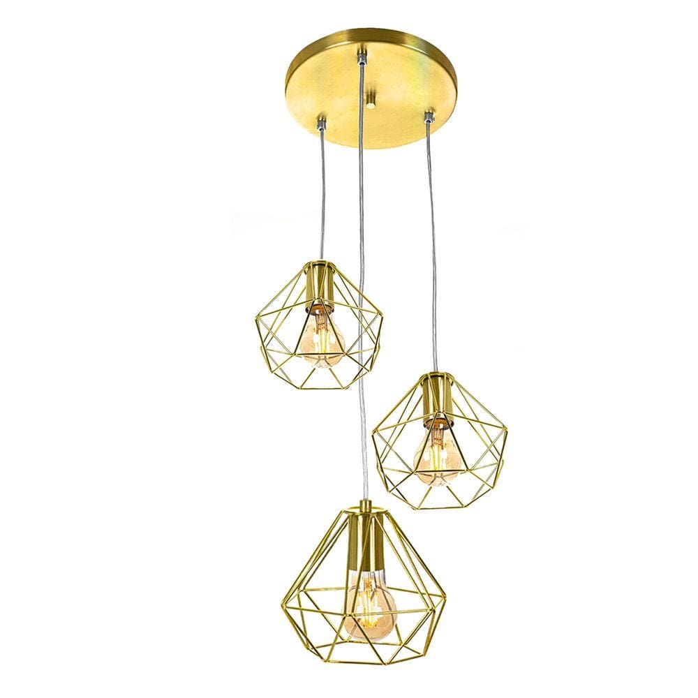 Pendente Diamante Aramado Triplo Dourado c/ Dourado Fabuloso