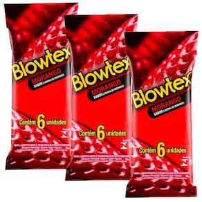 Kit Preservativos 3 pacotes Blowtex Morango - 6 unidades