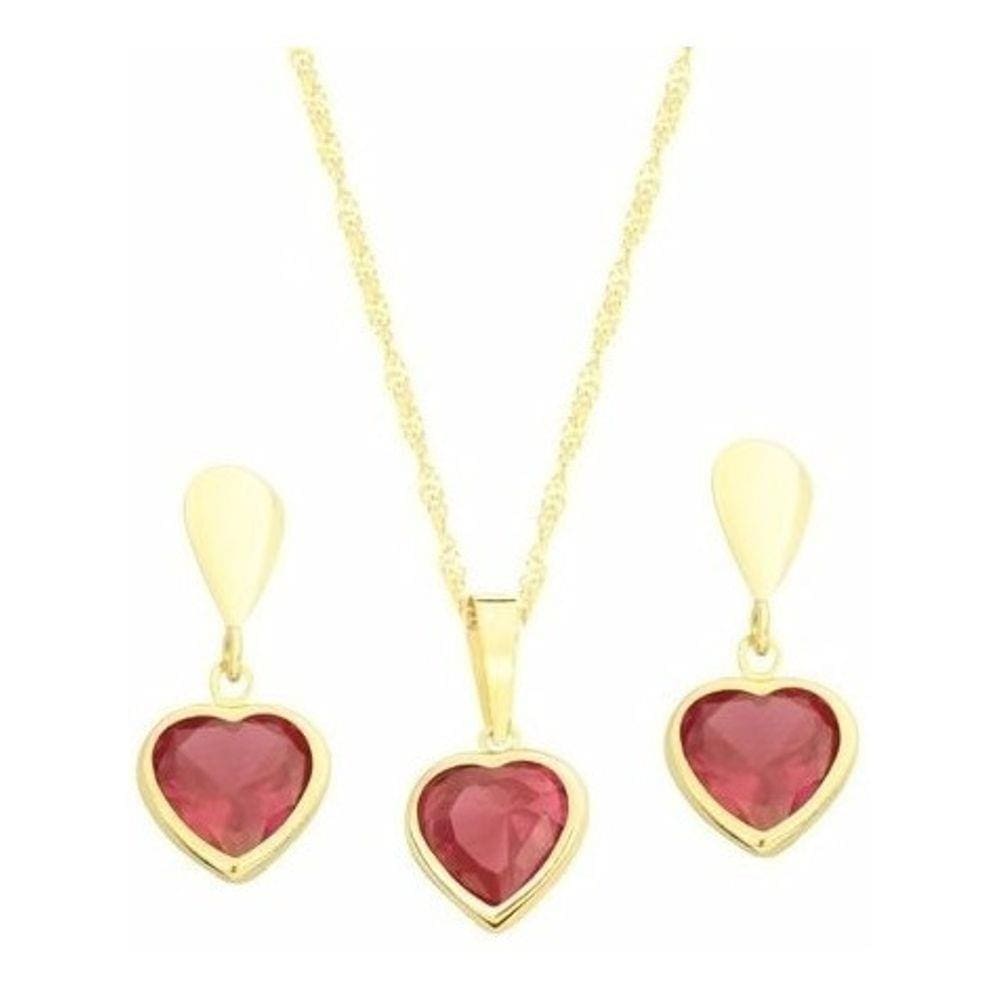 Kit Colar Cordão Corrente Pingente+ Brincos Coração Ouro 18k