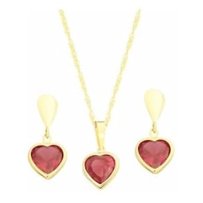 Kit Colar Cordão Corrente Pingente+ Brincos Coração Ouro 18k