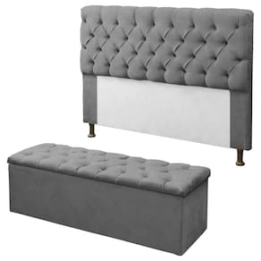 Kit Cabeceira + Calçadeira Baú Mirage Queen 160cm Cinza - DL Decor