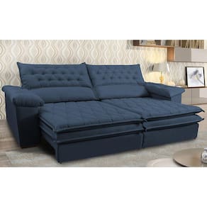 Sofá Retrátil e Reclinável Molas Ensacadas Cama inBox Botonê 2,52m Espuma Viscoelástico Suede Azul