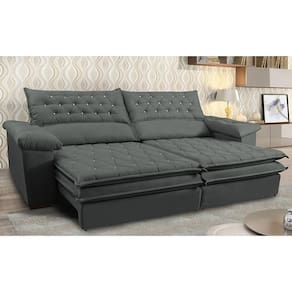 Sofá Retrátil e Reclinável Molas Ensacadas Cama inBox Botonê 2,52m Espuma Viscoelástico Suede Cinza