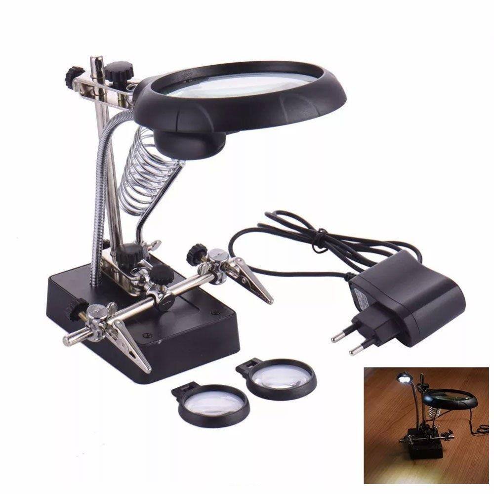 Lupa 5 Leds Solda Dessolda Com Suporte Garra Placa