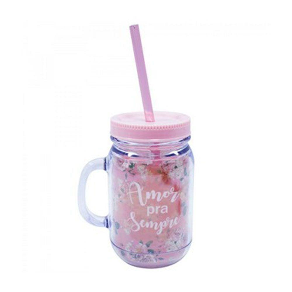 Caneca Com Tampa E Canudo Amor Pra Sempre