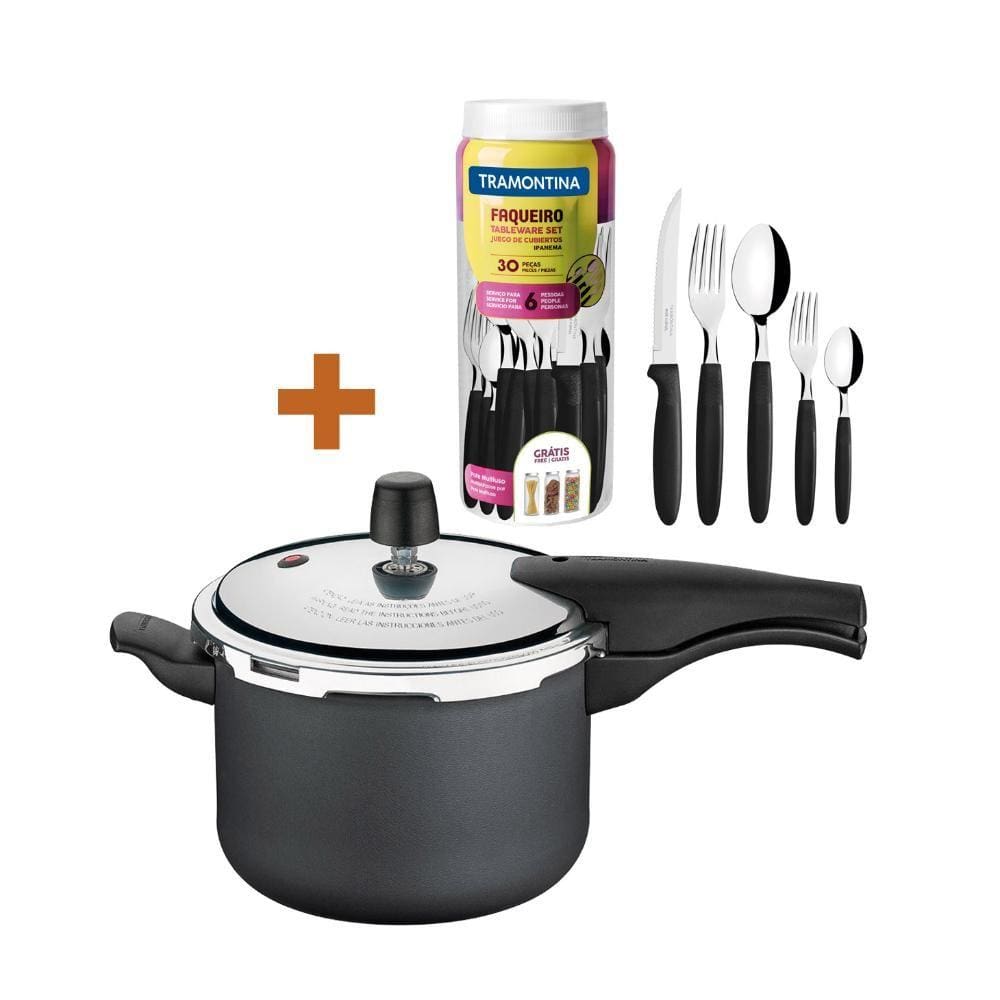 KIT - Panela de Pressão 4,5L Vancouver Grafite + 1 Faqueiro 30pç - Tramontina