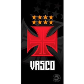 Toalha De Praia Buettner Veludo Estampado Brasão Vasco Preto