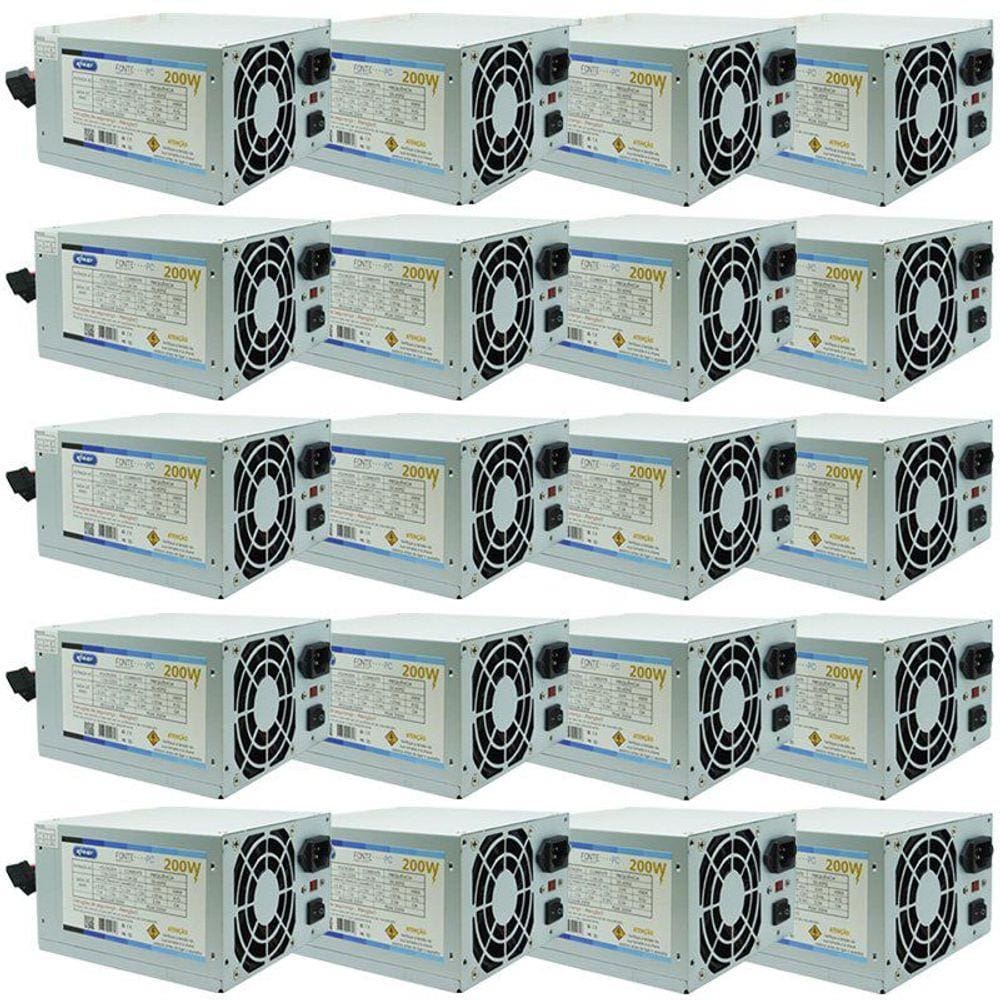 KIt 20 Fontes Pc Atx 200W Reais Real Silenciosa com Cabo de Força Nova Knup KP-517