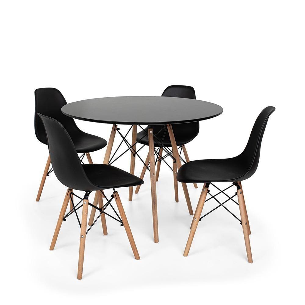 kit Mesa Jantar Eiffel 80cm Preta + 4 Cadeiras Charles Eames - Preta