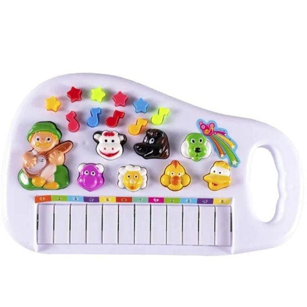 Piano Teclado Musical Infantil Bebe Sons Animais Eletronico azul