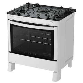 Fogão de Piso Esmaltec 5 Bocas Agata Glass Mesa de Vidro Branco Bivolt