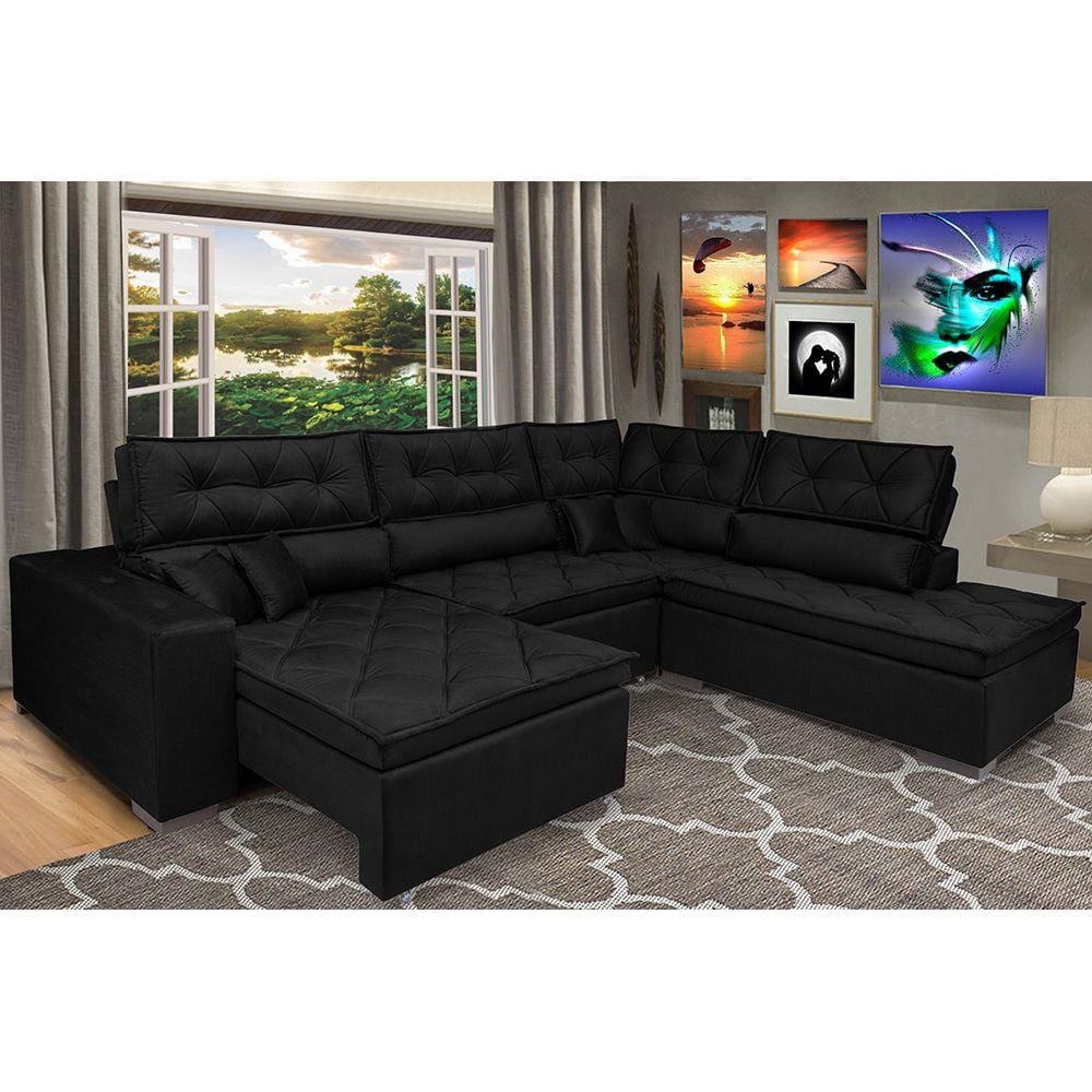 Sofa de Canto Retrátil e Reclinável com Molas Platinum 3,40x2,36 Tecido Suede