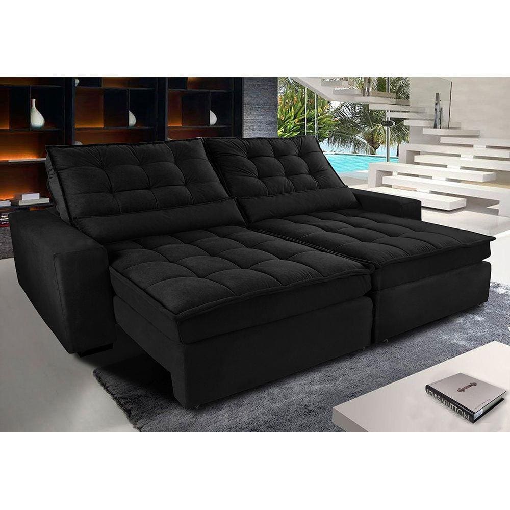 Sofá Retrátil e Reclinável com Molas Ensacadas Cama inBox Gold 2,32m Tecido Suede Velusoft