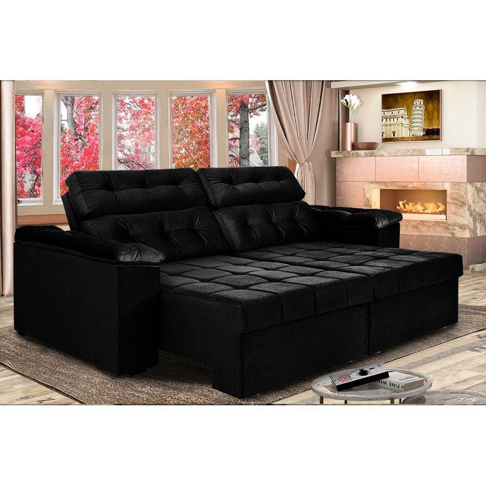 Sofá New Itália 2,72 Mts Retrátil e Reclinável Tecido Suede - Cama InBox