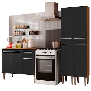 Cozinha Compacta Madesa Balcão e Paneleiro Rustic/preto