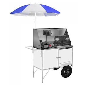 Carrinho 2 em 1 Cefaz Hot Dog e Lanche Luxo Branco com Rodas Pneumáticas e Guarda Sol BL10P/GS