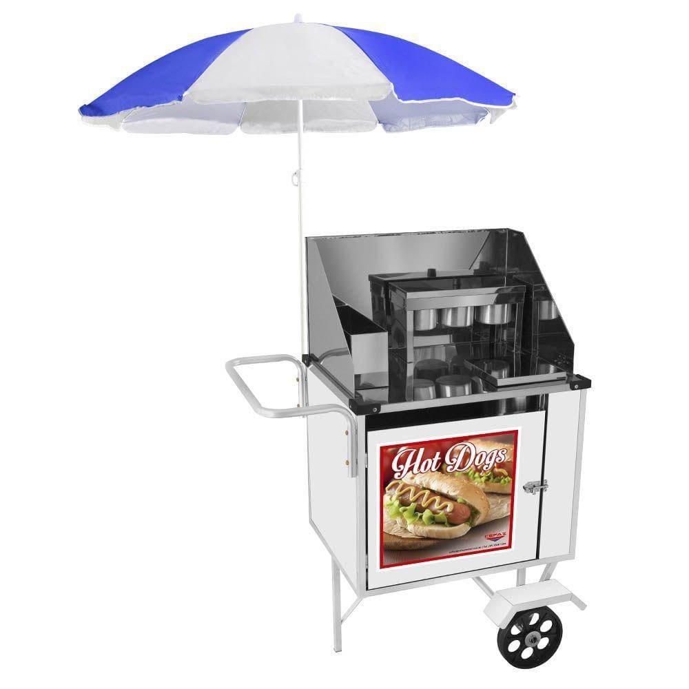 Carrinho de Hot Dog Cefaz Simples Branco Rodas Maciças e Guarda Sol BS07M/GS