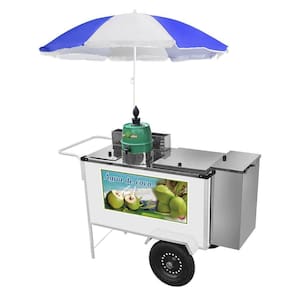 Carrinho de Água de Coco Cefaz Branco Rodas Pneumáticas e Guarda Sol BL22P/GS