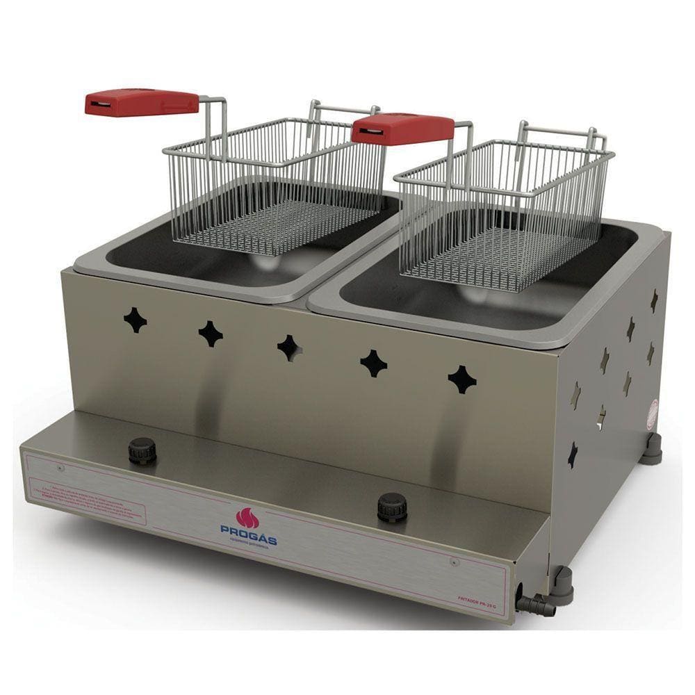Fritadeira Profissional a Gás Progás Inox 2 Cubas 10 Litros PR-20G