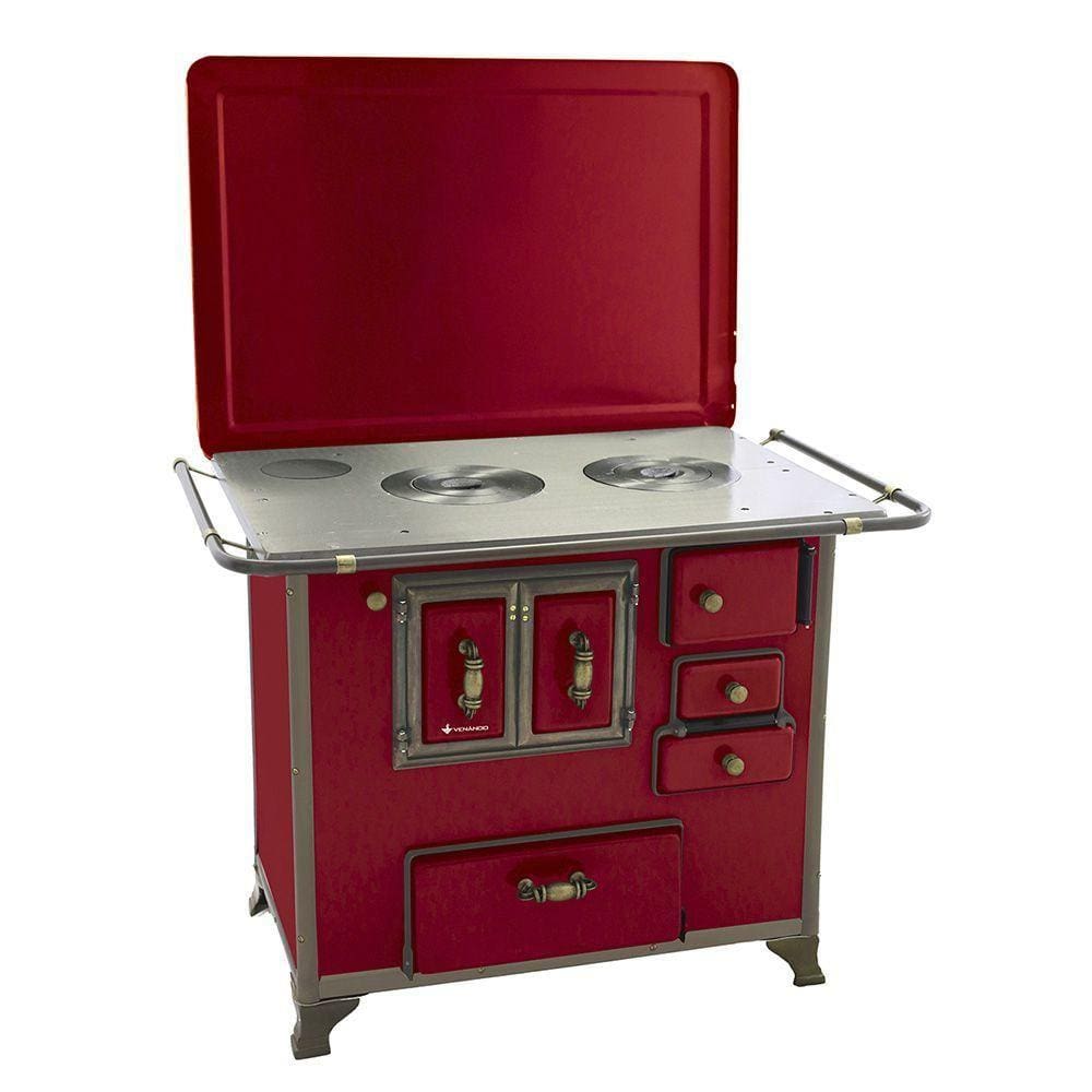 Fogão a Lenha Barroco Venâncio 03 Gabinete com Tampa Vermelho Intenso 3BGETVR