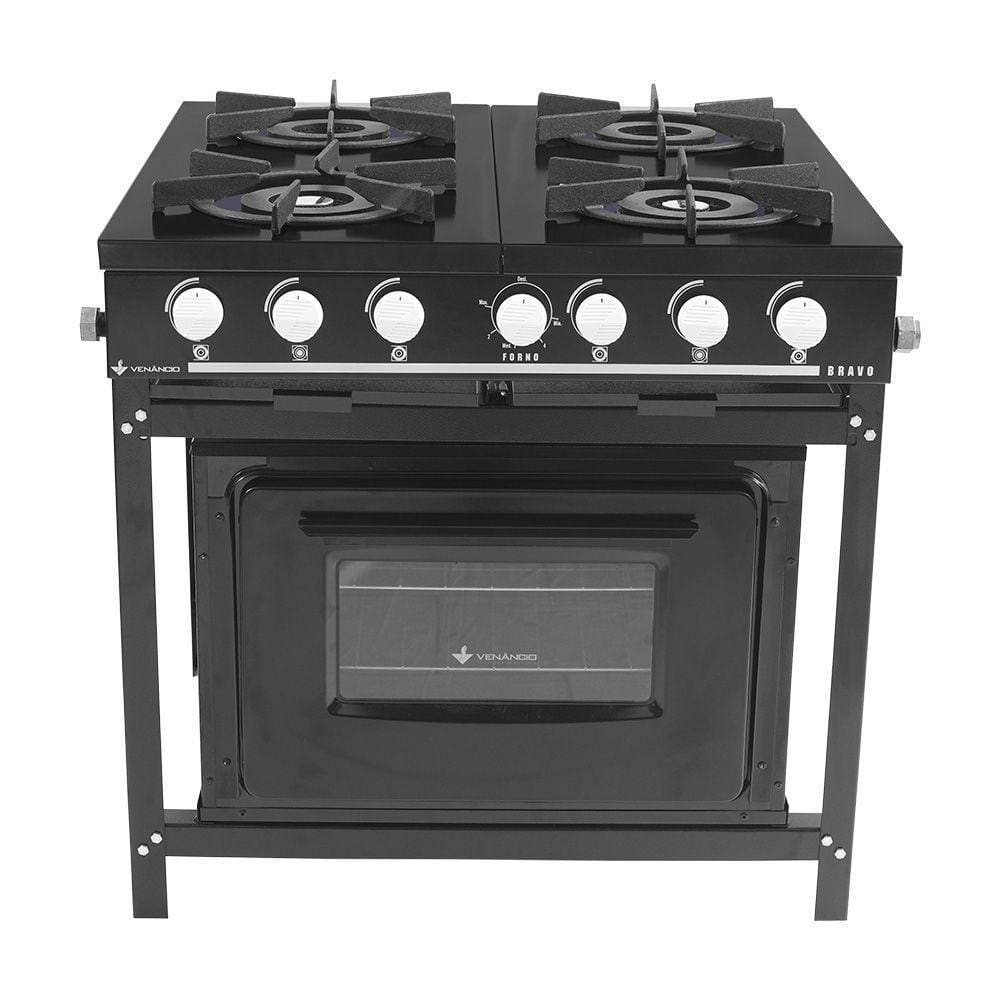 Fogão Profissional 4 Bocas Venâncio Bravo Preto com Forno Br4bfpr