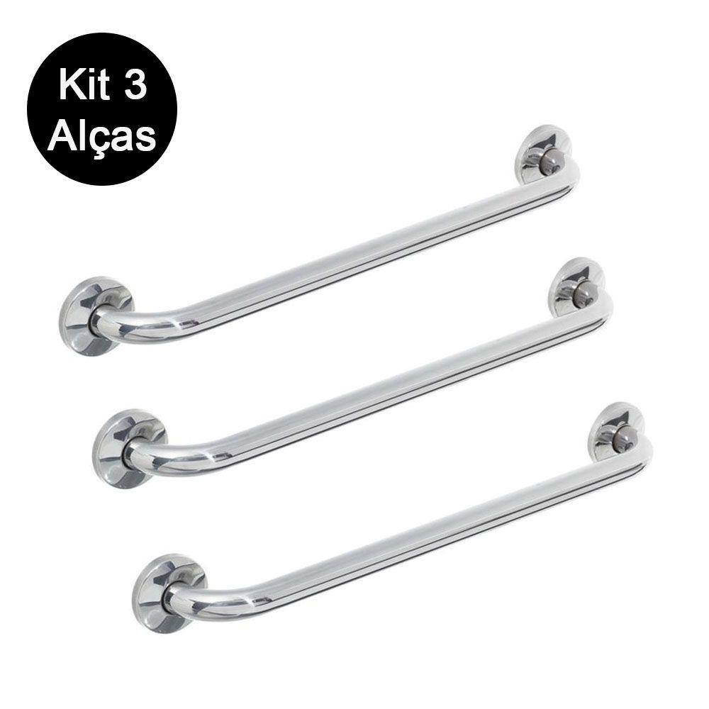 Kit 3 Alças Apoio Banheiro Acessibilidade Idoso Cadeirante Deficiente Inox