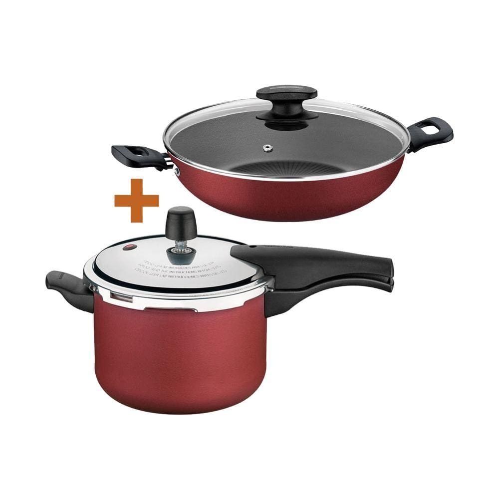 KIT - Panela de Pressão 4,5L Vancouver Vermelha + 1 Panela WOK 28cm - Tramontina
