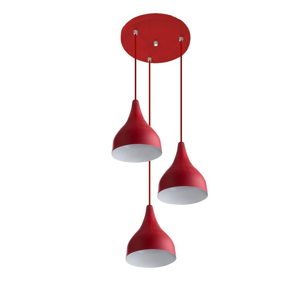 Lustre Pendente Aluminio Gota Triplo 21cm Vermelho