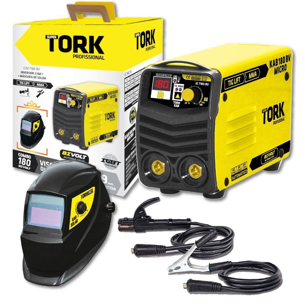 Máquina de Solda Super Tork Bivolt Inversora 180A Micro Kab 180BV e Másc. de Esc. Automático Amarelo