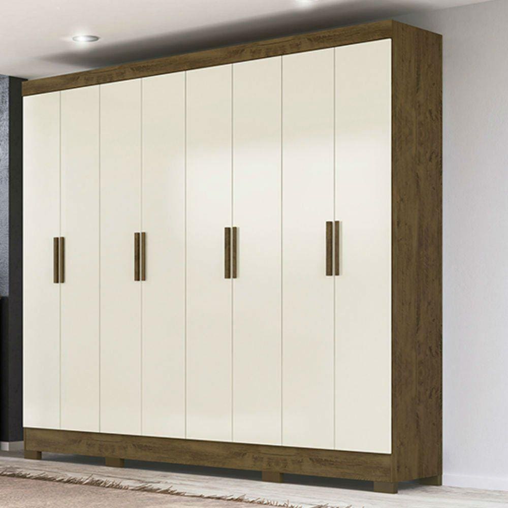 Guarda Roupa Casal 8 Portas 4 Gavetas Diplomata Castanho Wood / Baunilha - Moval