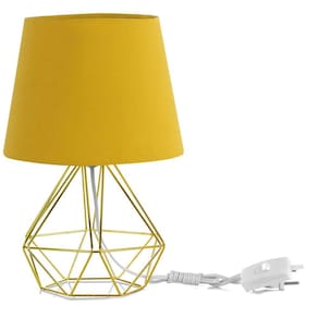 Abajur Diamante Dome Amarelo Mostarda Com Aramado Dourado