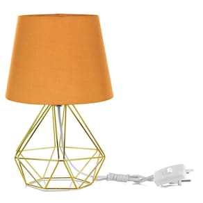 Abajur Diamante Dome Laranja Com Aramado Dourado