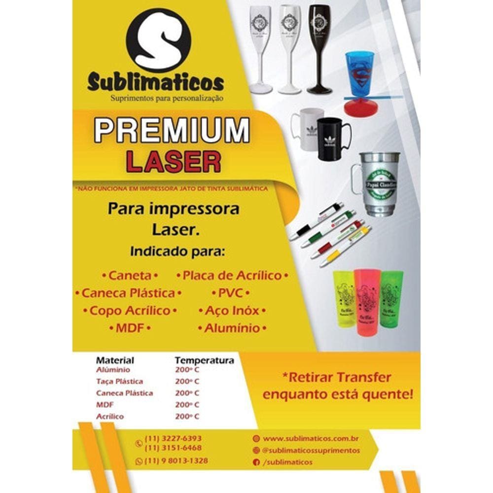 50 Folhas Transfer Premium Laser
