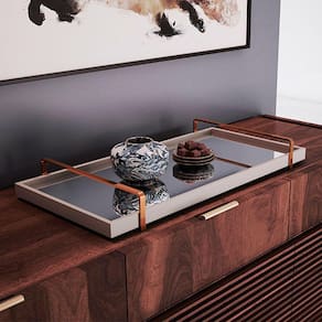 Bandeja Decorativa Espelhada com Alça Larflex Laca Off White