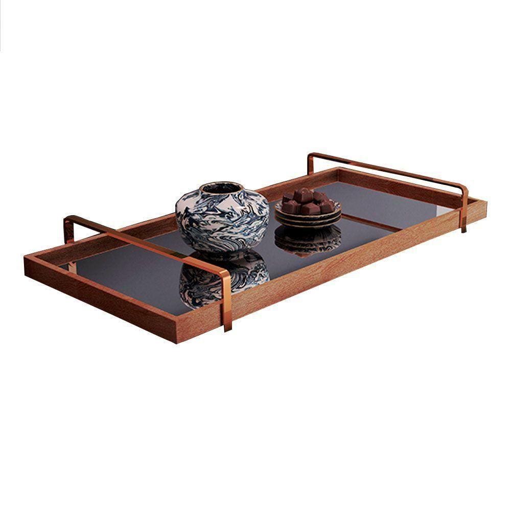 Bandeja Decorativa Espelhada Alça Cobreada Larflex Castanho