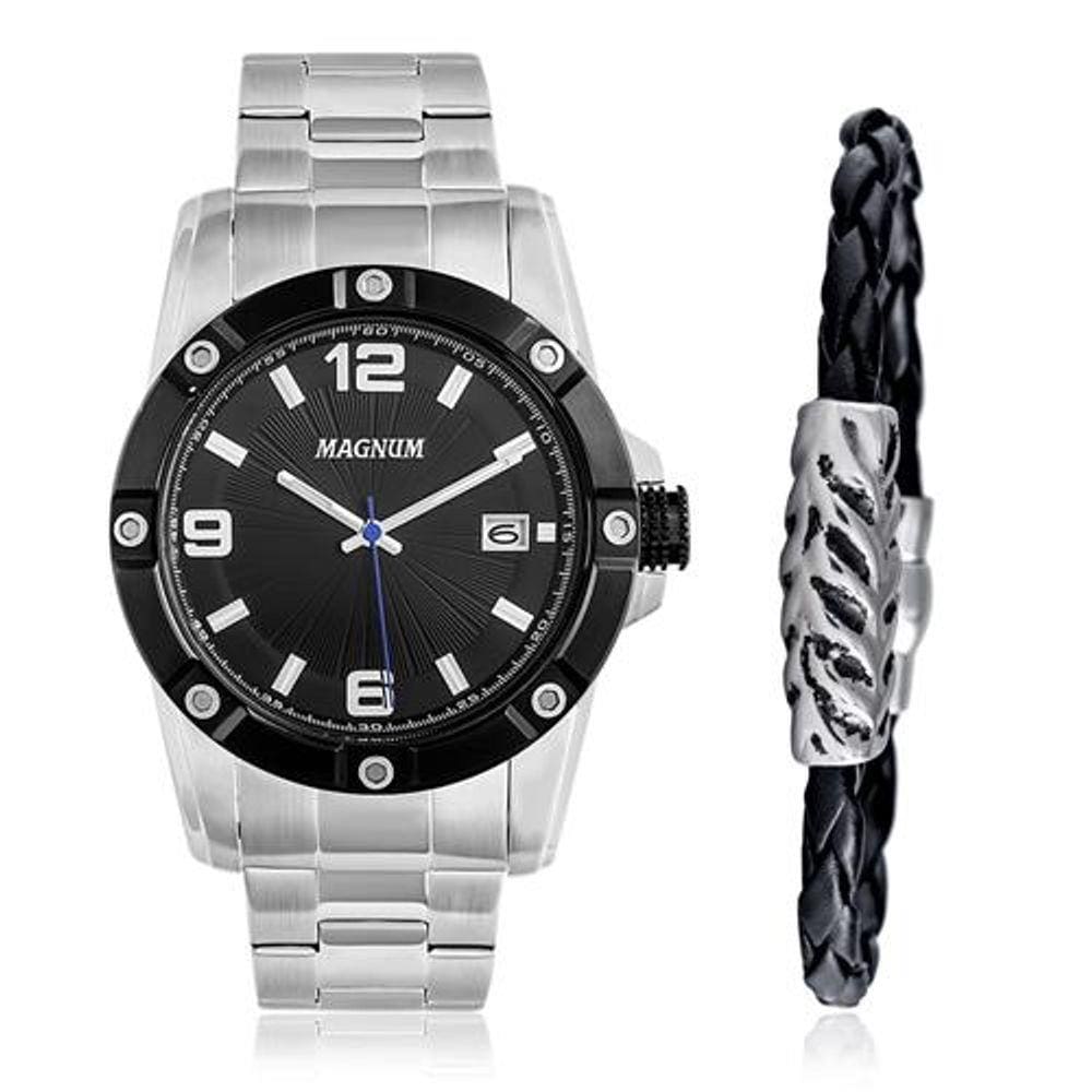 Kit Relógio Magnum Masculino MA33737C + Pulseira - Preto