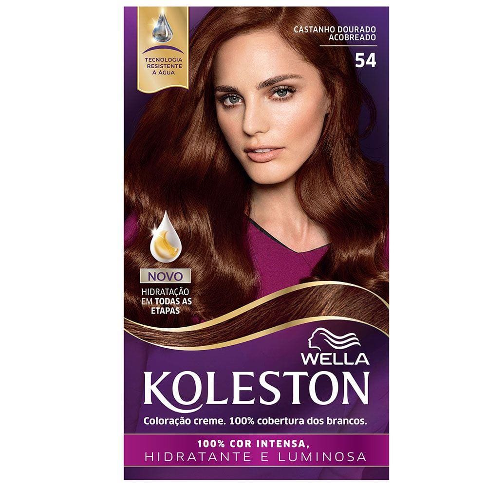 Tinta de Cabelo Koleston Castanho Dourado Acobreado 54 Coloração Creme Koleston Kit Castanho Dourado Acobreado 54