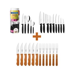 KIT - Jogo De Churrasco Inox 12 Peças + 1 Faqueiro 30pç + 1 Conjunto Facas 9pç - Tramontina