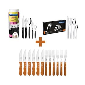 KIT - Jogo De Churrasco Inox 12 Peças + 1 Faqueiro 30pç + 1 Faqueiro Inox 24pç - Tramontina