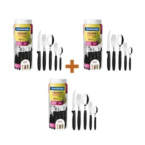KIT - 3 Faqueiros Inox 30 Peças Ipanema Preto - Tramontina