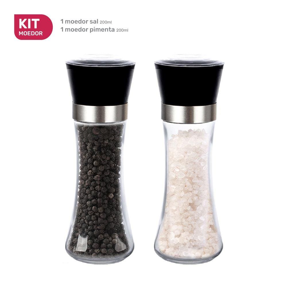 Kit Moedor Sal e Pimenta Bela Home Vidro Grande 200ml com 2 unidades