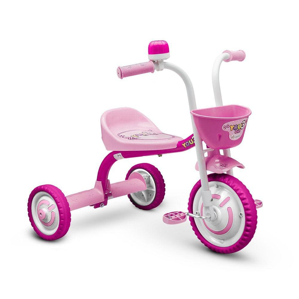 Motoca Infantil Triciclo Encantado Rosa com Empurrador e Proteção