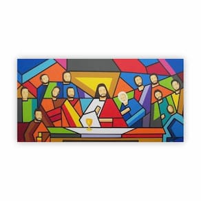 Quadro Religião Santa Ceia Moderna Colorida 100X50 Em Canvas